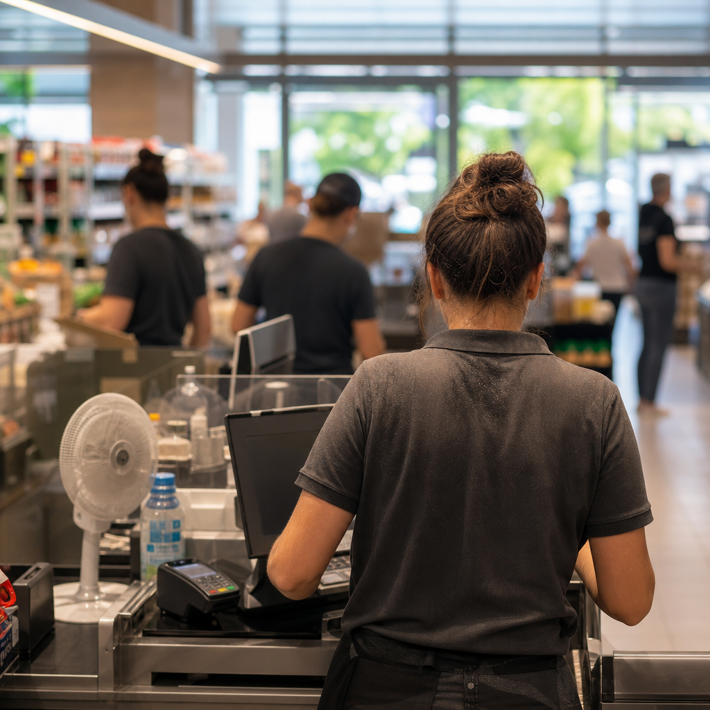 Équipe de magasin dans une surface commerciale en période estivale